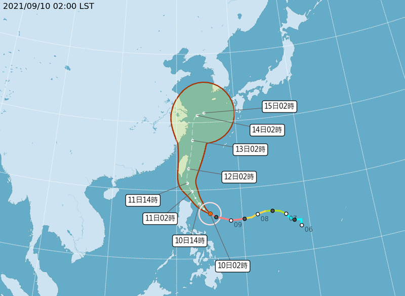 氣象局表示，最快傍晚對璨樹發布陸上颱風警報。（圖擷取自氣象局）
